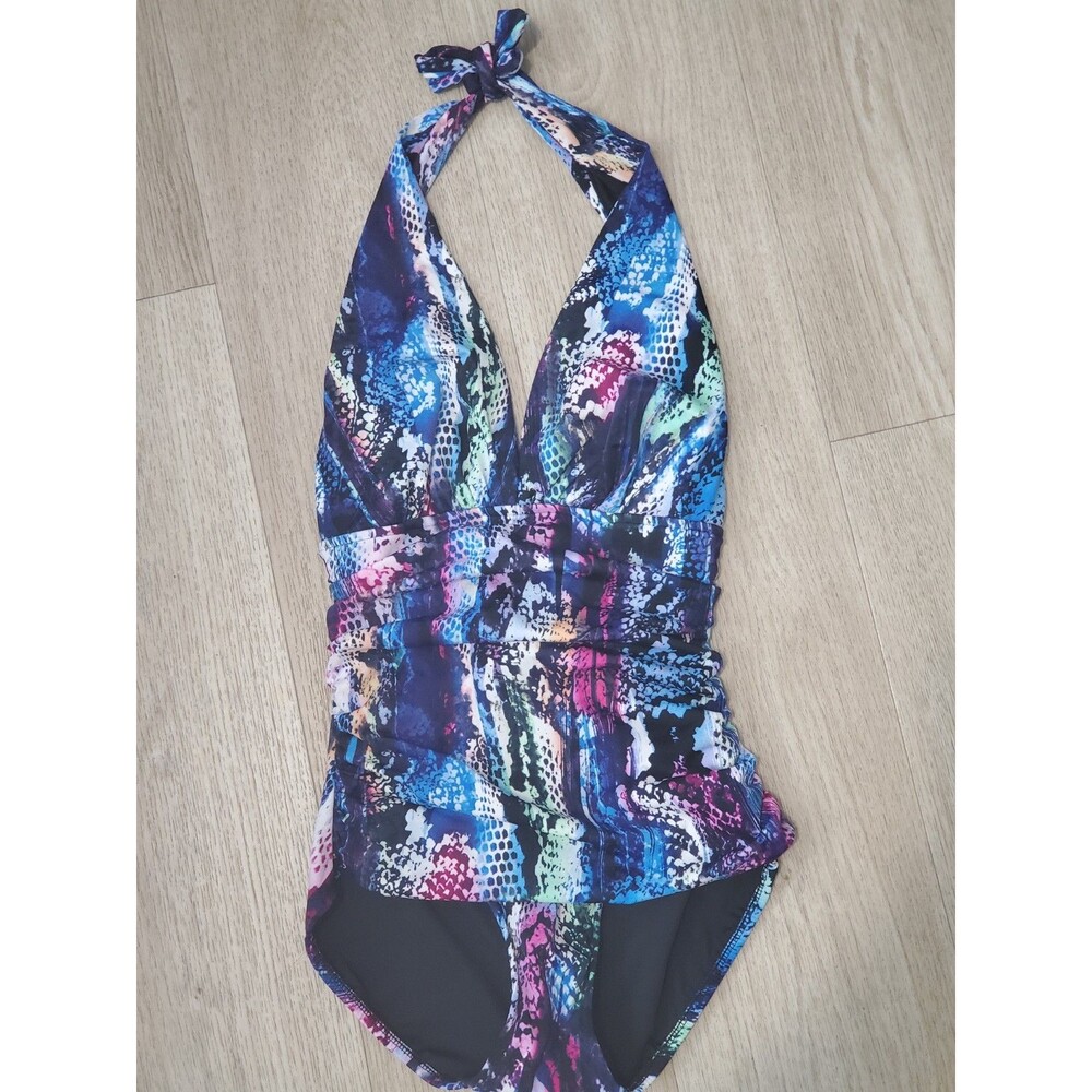 MAGICSUIT Claudia Boa Halter Neck Multicolor One Piece Swimsuit Size US 8
